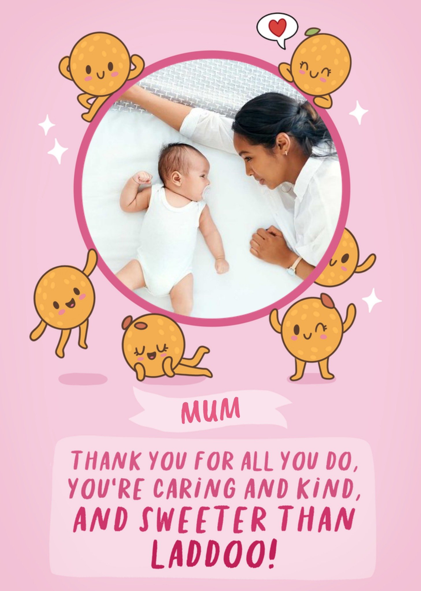 Moonpig Illustration Of Laddoo Characters Thank You Mum Photo Upload Card