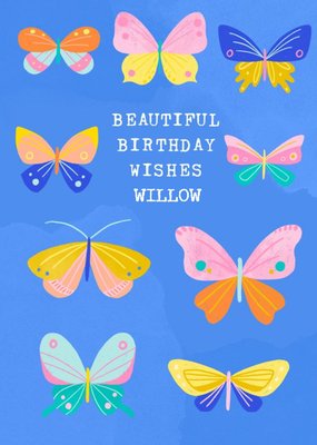 Illustrated Butterflys Beautiful Birthday Wishes Card