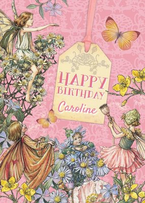 Little Flower Fairies And Tag Personalised Happy Birthday Card