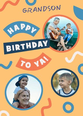 Circular Photo Frames And Funky Shapes Grandson's Photo Upload Birthday Card