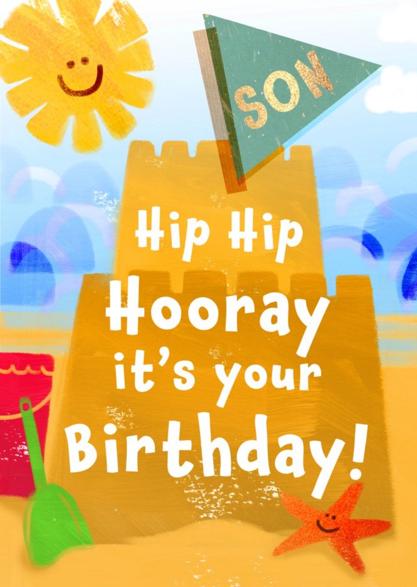 Moonpig Sandcastle Illustration Hip Hip Hooray Son Birthday Card