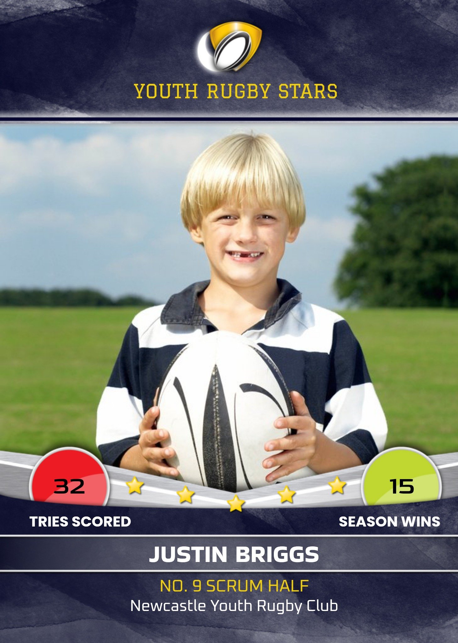 Moonpig Youth Rugby Stars Personalised Photo Upload Card