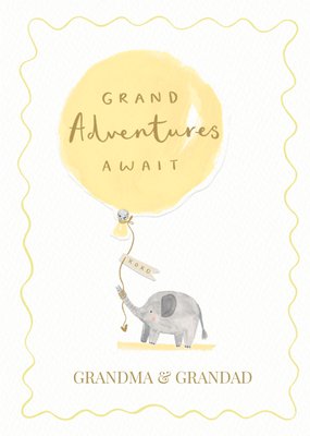 Cute Elephant Grand Adventures Await Grandma And Grandad New Baby Card