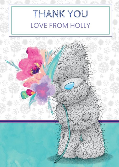 Tatty Teddy With Bouquet Personalised Thank You Card