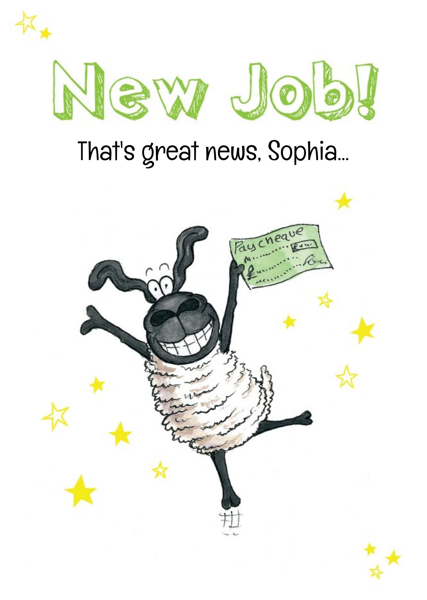 Moonpig Funny Sheep And Stars Personalised New Job Card