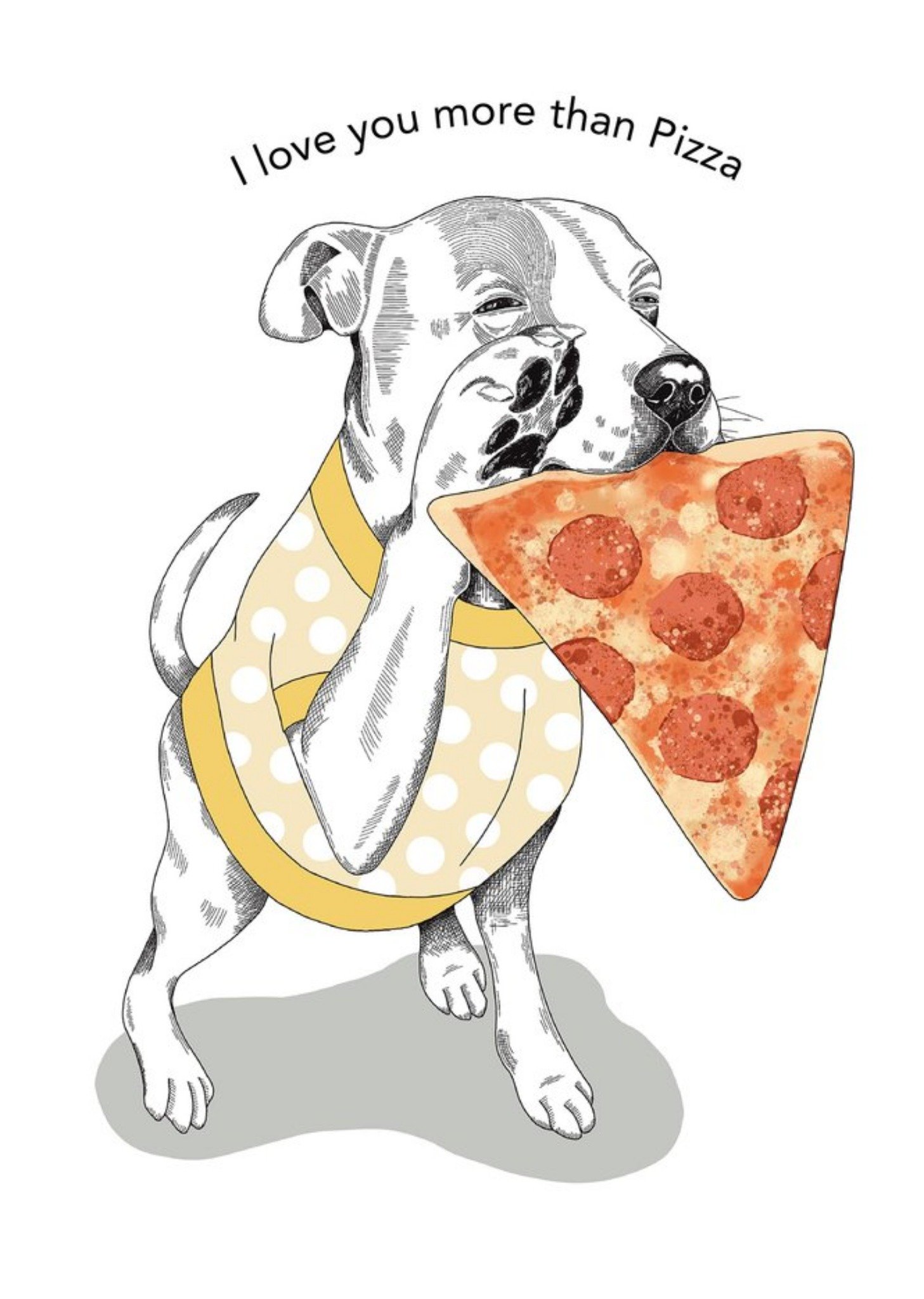 Moonpig Modern Cute Dog Illustration I Love You More Than Pizza Anniversary Card