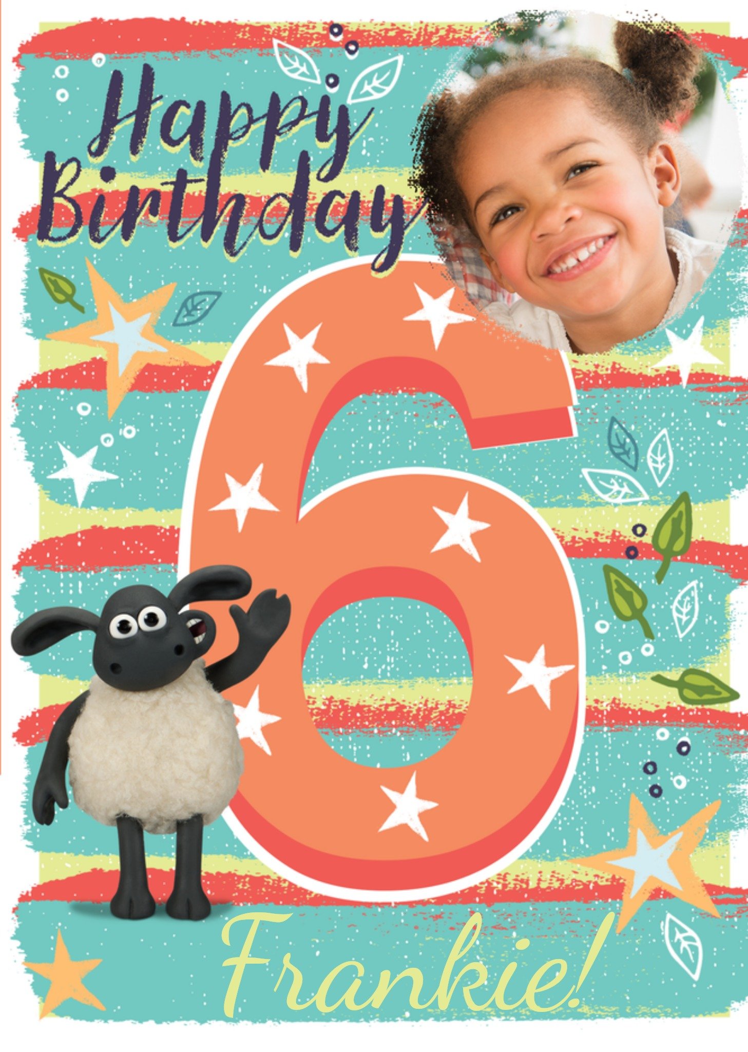 Moonpig Shaun the Sheep Happy 6th Birthday Photo Upload Card