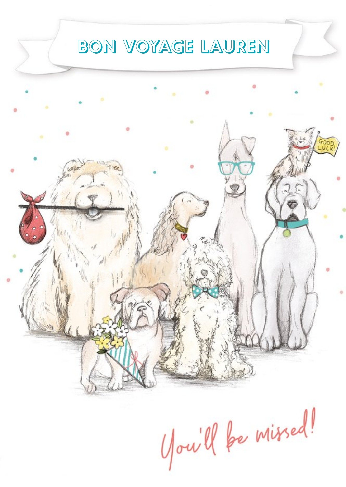 Moonpig Clintons Illustrated Dogs Customisable Leaving Card