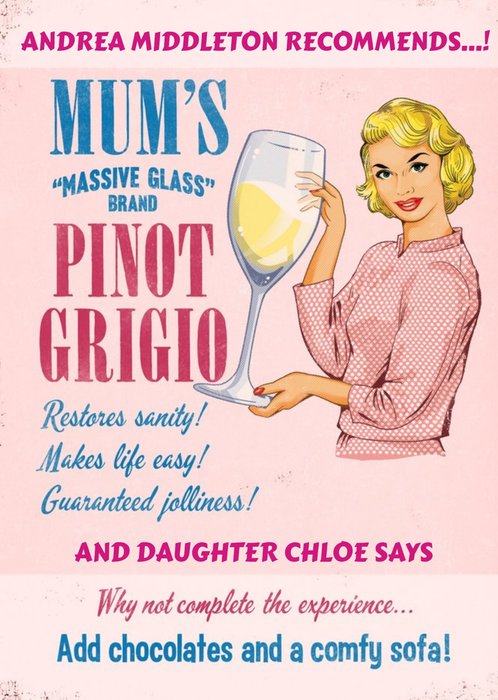 Massive Glass Of Pinot Grigio Personalised Happy Birthday Card For Mum