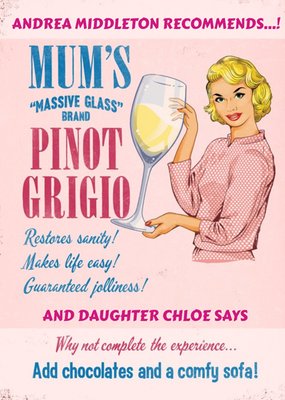 Massive Glass Of Pinot Grigio Personalised Happy Birthday Card For Mum