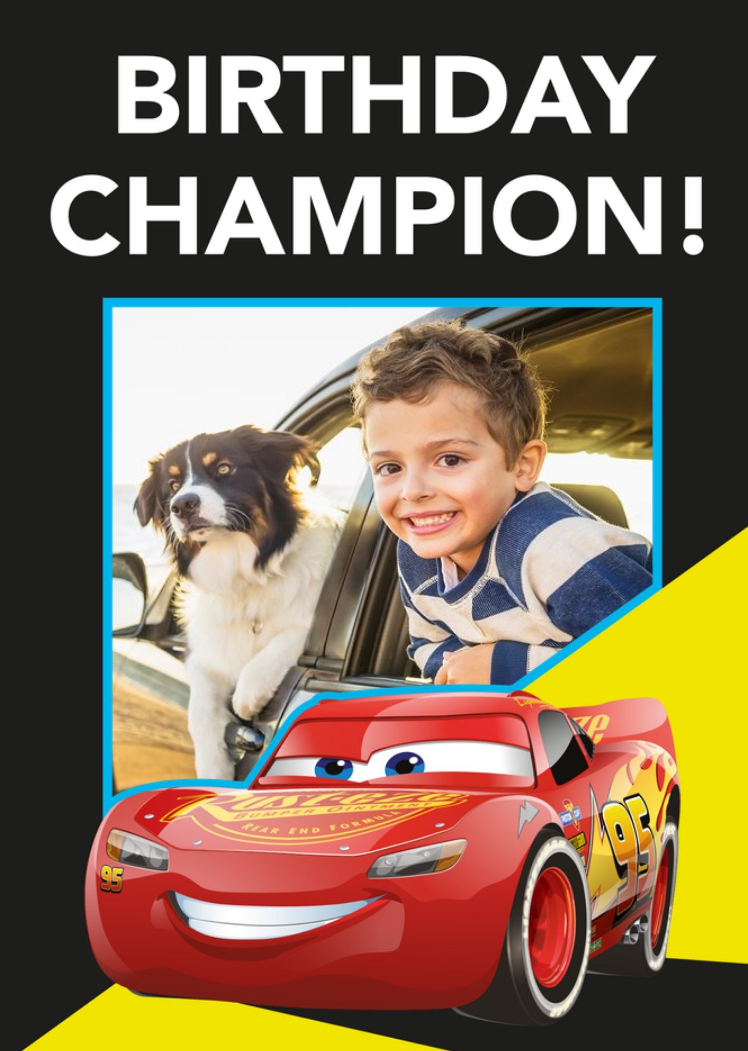 Disney Cars Lightning Mcqueen Photo Upload Champion Birthday Card, Large