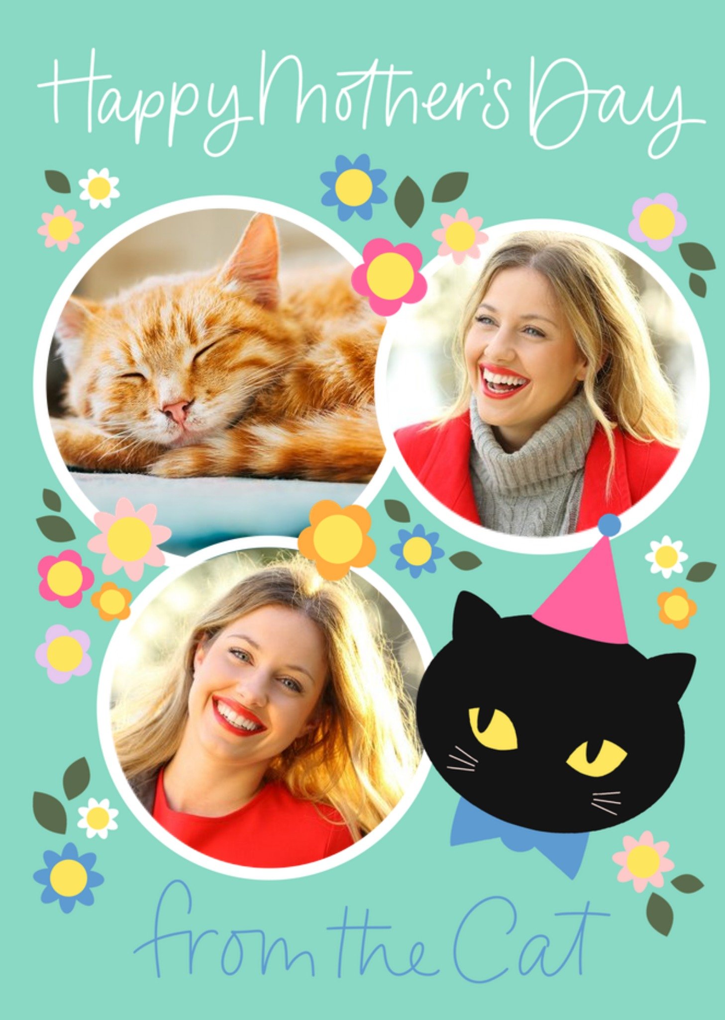 Moonpig Cute Cat And Floral Illustration From The Cat Mother's Day Card