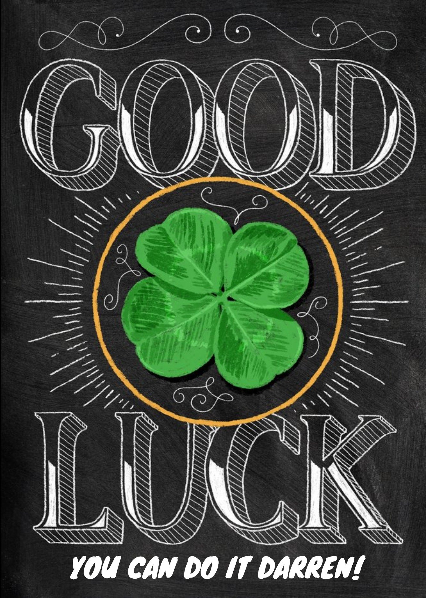 Moonpig Big Chalk Letters Personalised Good Luck Card