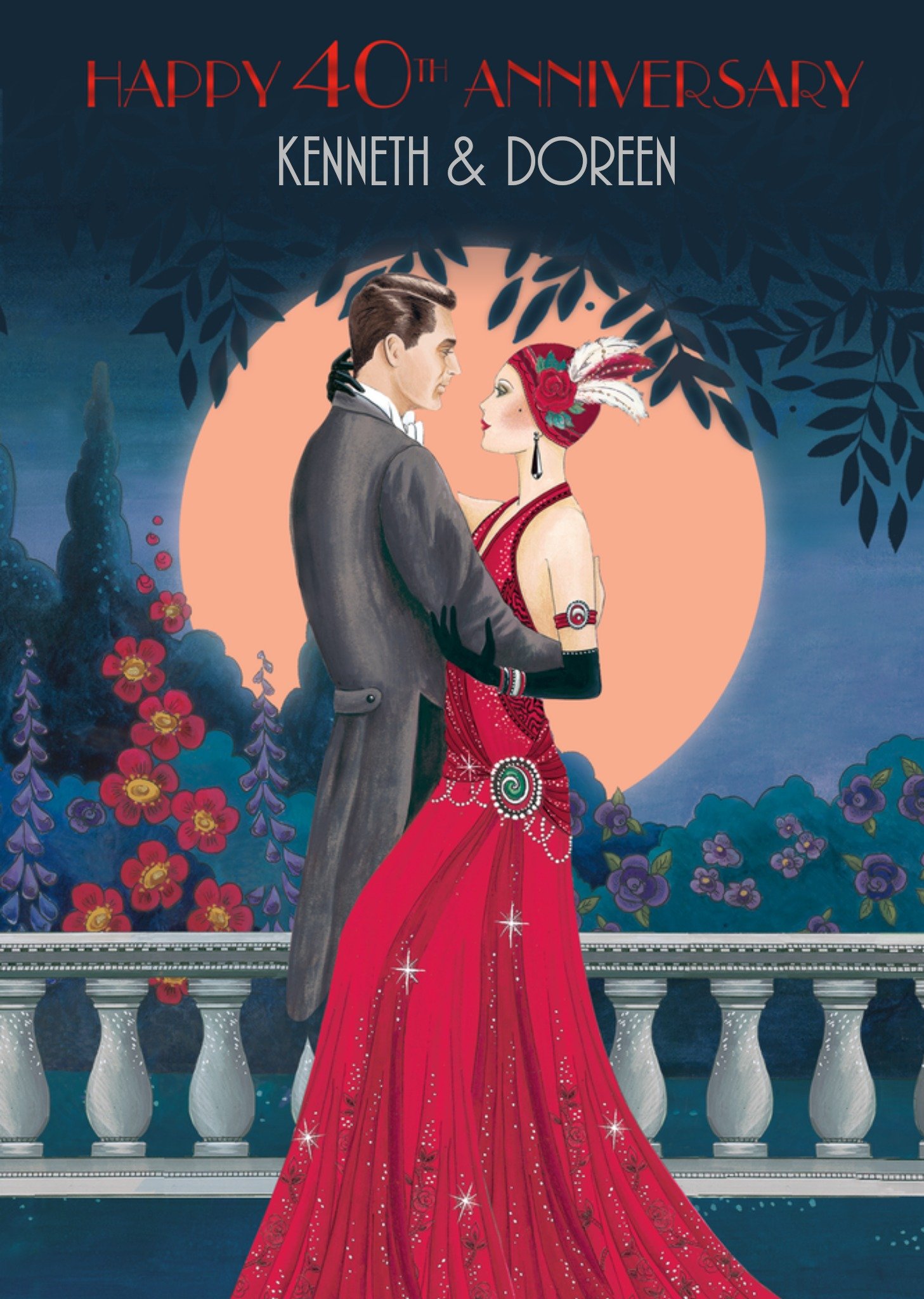 Moonpig 40th Anniversary Art Deco Card
