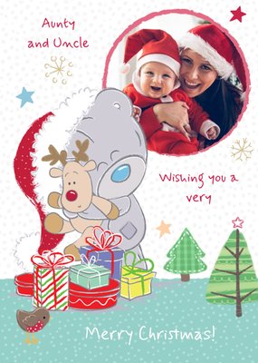 Tatty Teddy And Cuddly Rudolph Personalised Photo Upload Merry Christmas Card For Aunt And Uncle