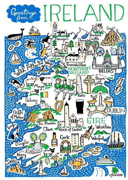 Illustrated Scenic Map Greetings From Ireland Card