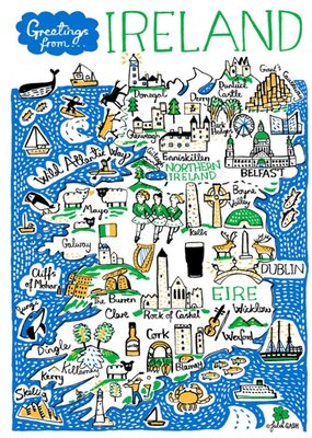 Illustrated Scenic Map Greetings From Ireland Card