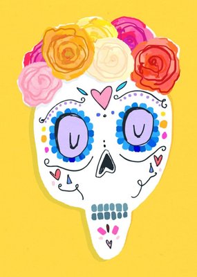 Illustrated Rose Crown And Mexican Skull Card