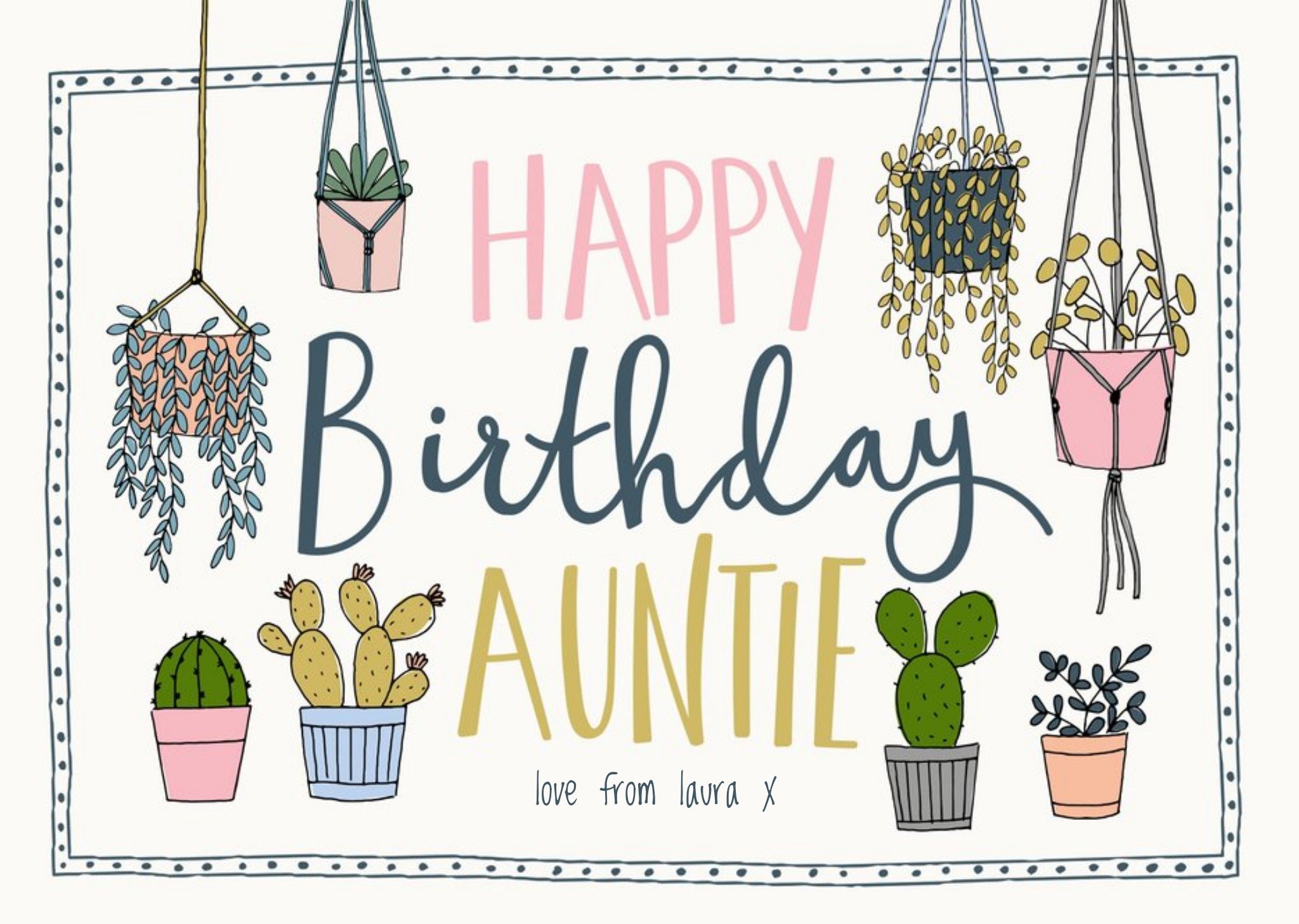 Moonpig Auntie Birthday Card - Plants - Succulents - Gardener - Gardening
