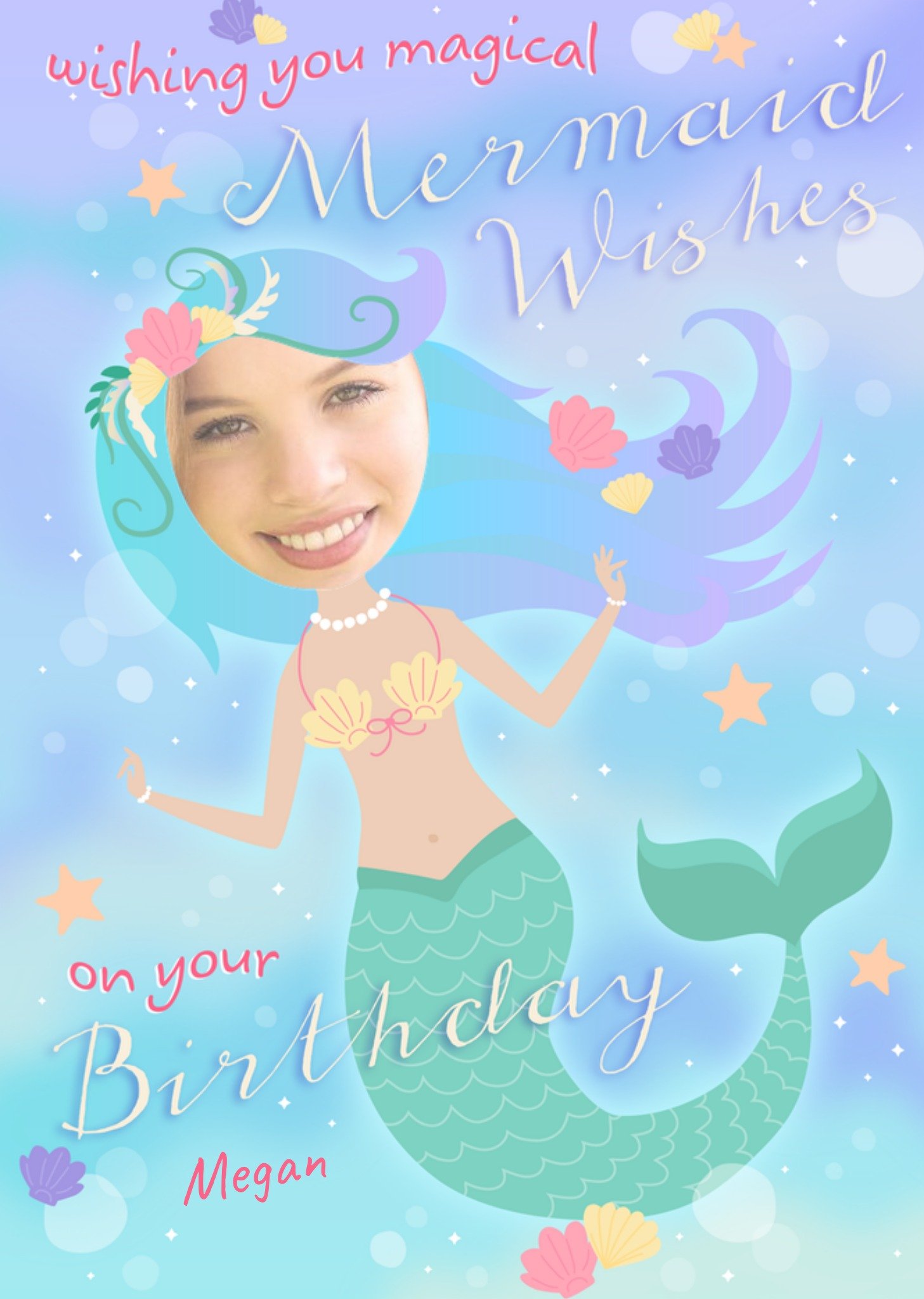 Moonpig Mermaid Wishes Birthday Photo Upload Card