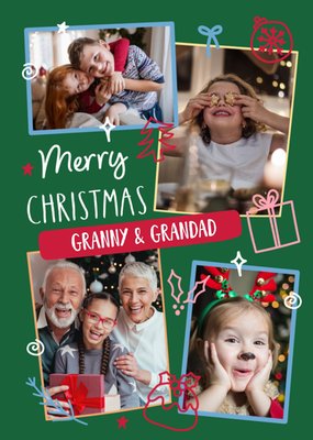 Merry Christmas Festive Doodles Photo Upload Card