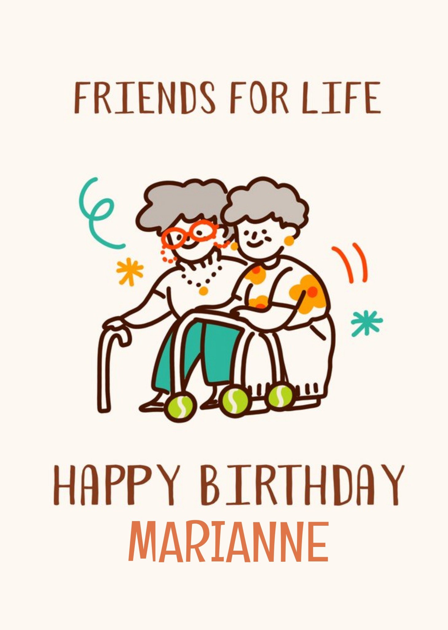 Moonpig Illustrated Elderly Characters Friends For Life Customisable Birthday Card