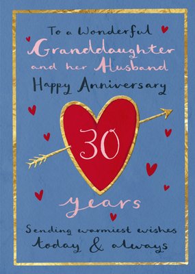 Wonderful Granddaughter And Her Husband 30 Years Happy Anniversary Illustrated Card
