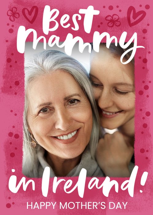 Handwritten Typography On A Pink Background With Hearts Mother's Day Photo Upload Card