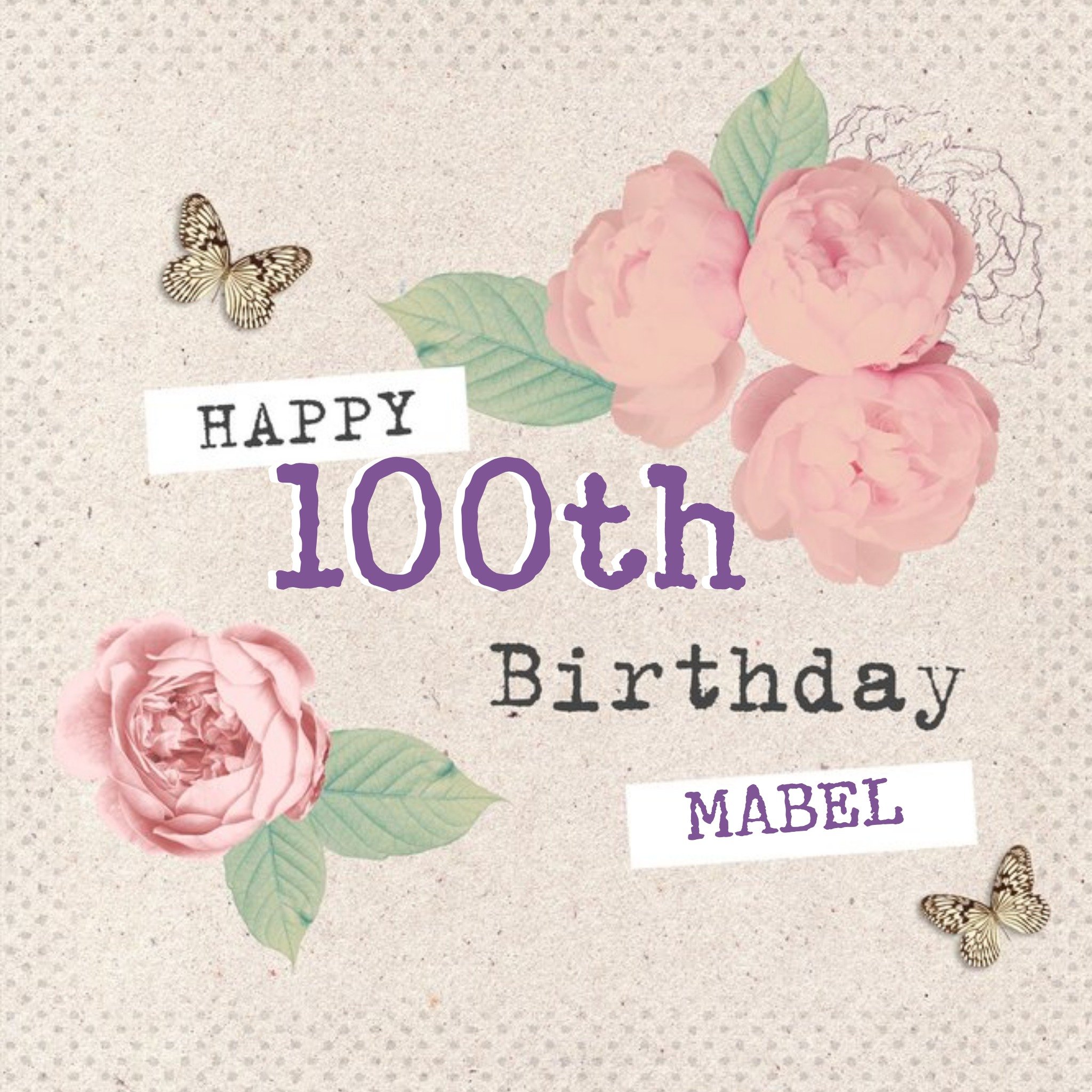 Moonpig Pink Roses And Fluttering Butterflies Personalised Happy 100th Birthday Card