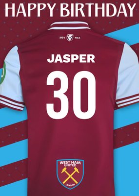 No 30 West Ham United Jersey Happy Birthday Card