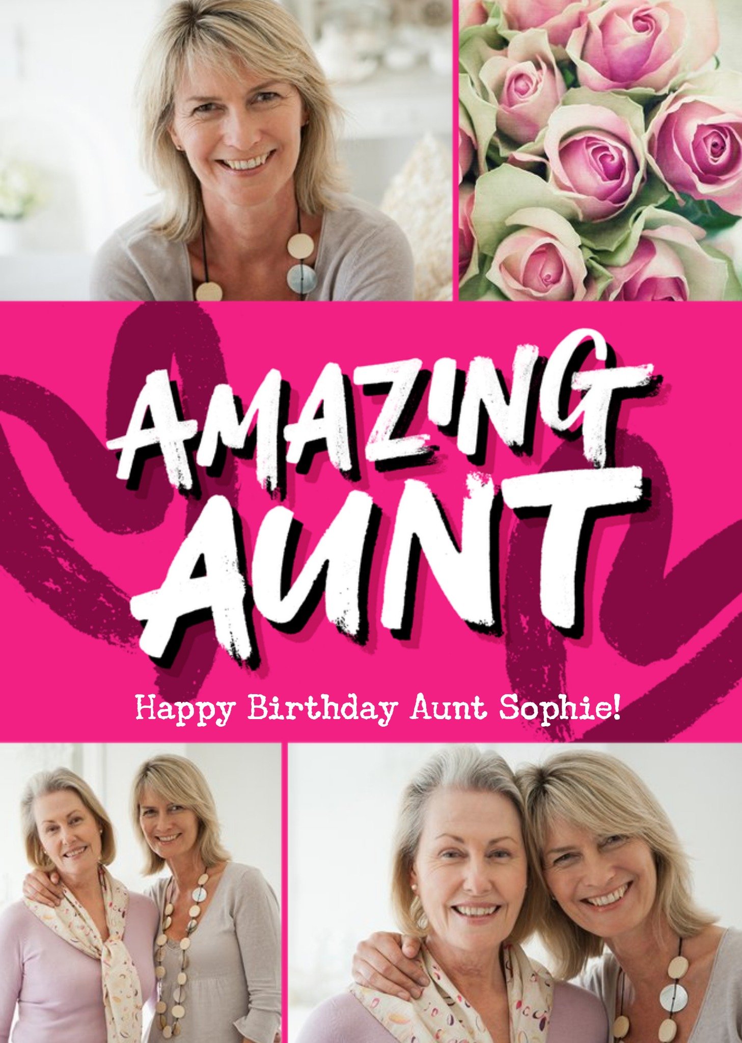 Moonpig Pink Typographic Multiple Photo Upload Aunt Birthday Card