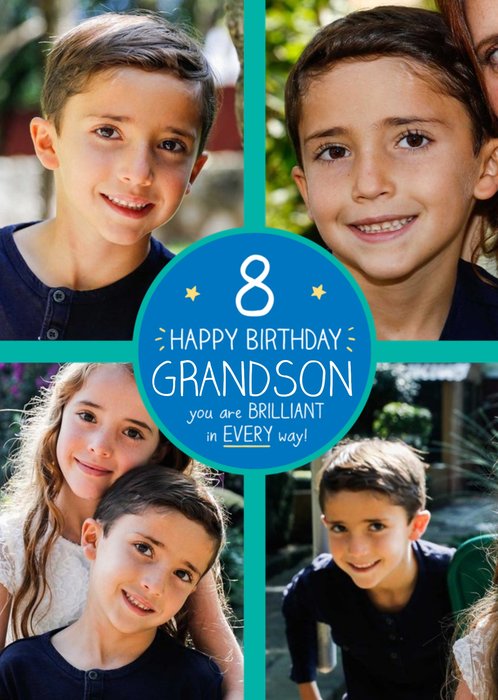 Grandson 4 Photo Uploads 8th Birthday Card