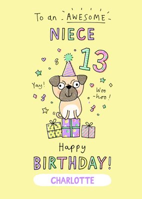 Cute Doodled Dog 13th Birthday Card For Niece