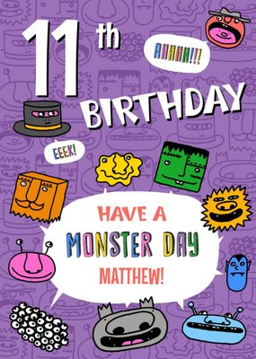 11th Birthday Monsters Have A Monster Day Birthday Card