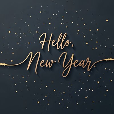 Hello New Year Gold Typography Card 