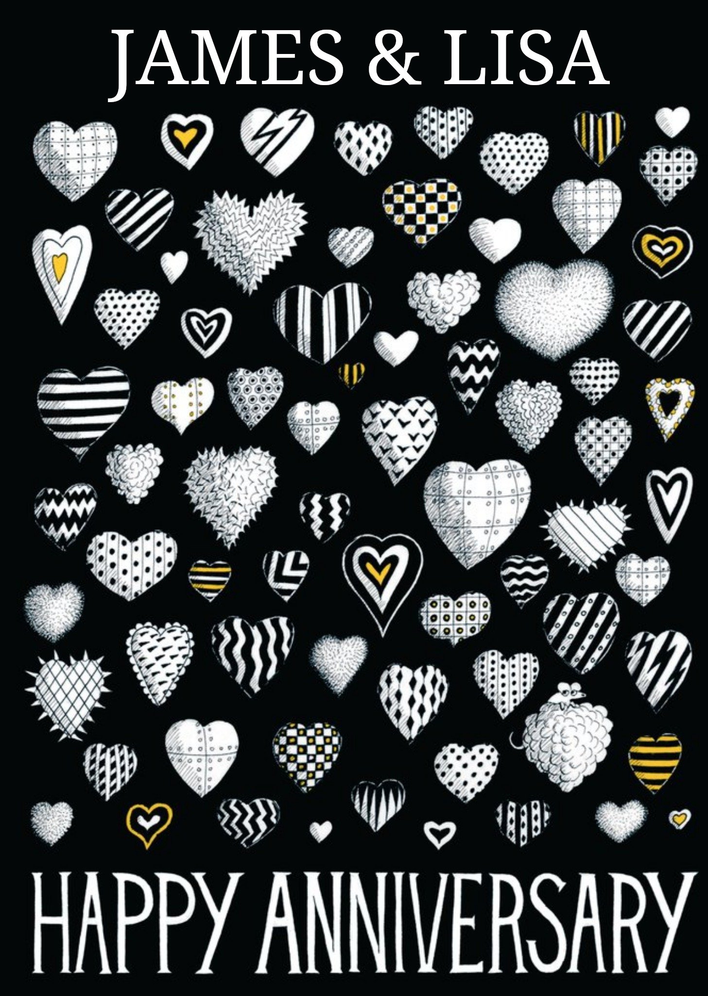 Moonpig Black And White Hearts Personalised Happy Anniversary Card