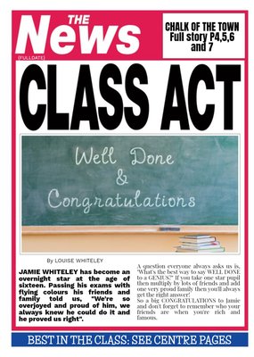 Class Act Newspaper Headline Personalised Congratulations Card