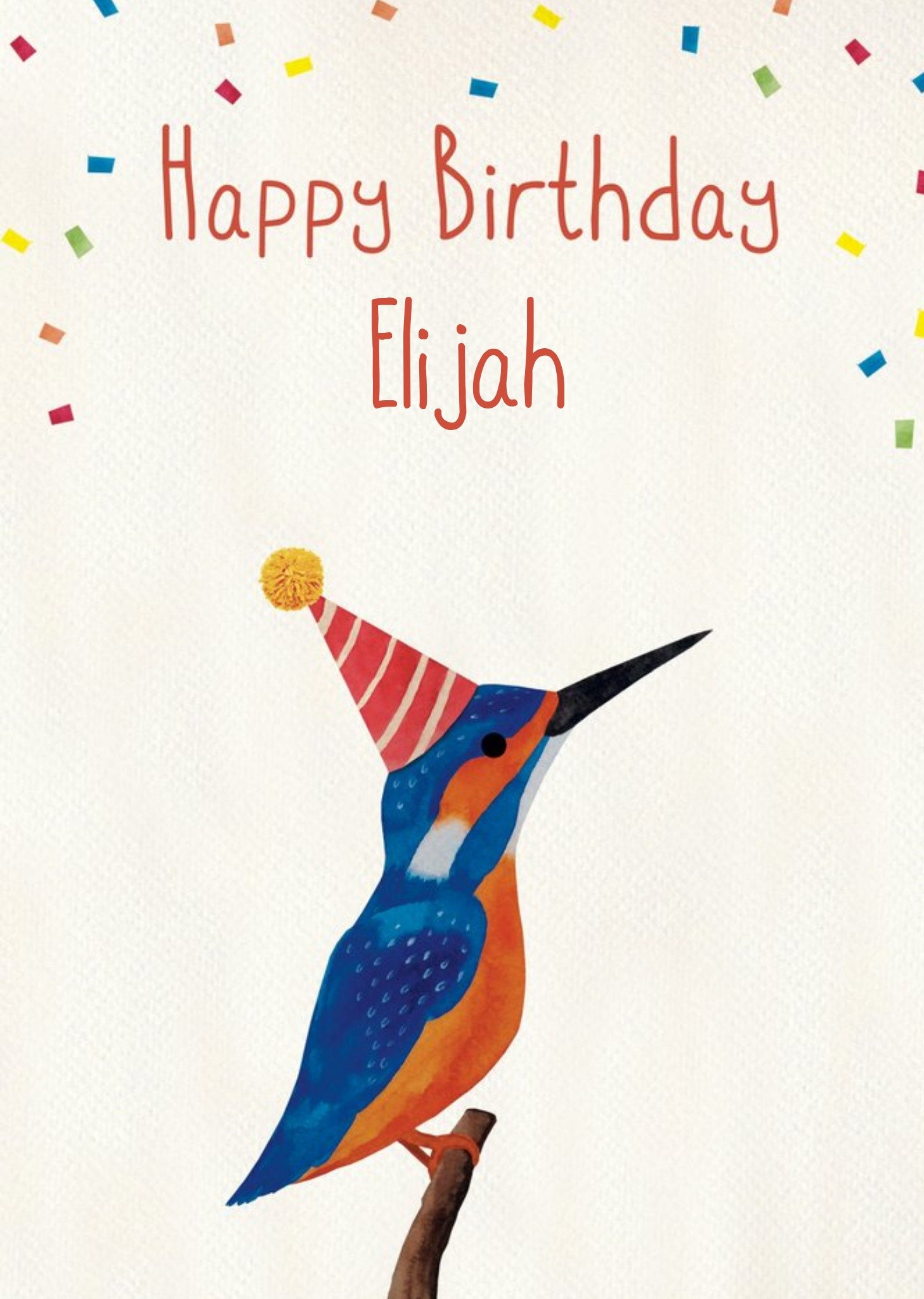 Moonpig Illustration A Kingfisher Bird Wearing A Party Hat Birthday Card