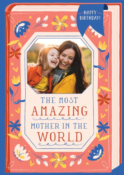 The London Studio Amazing Mother Illustrated Book Photo Upload Birthday Card