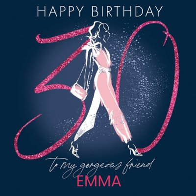 Clintons Illustrated Fashion Pink Glitter Customisable 30th Birthday Card