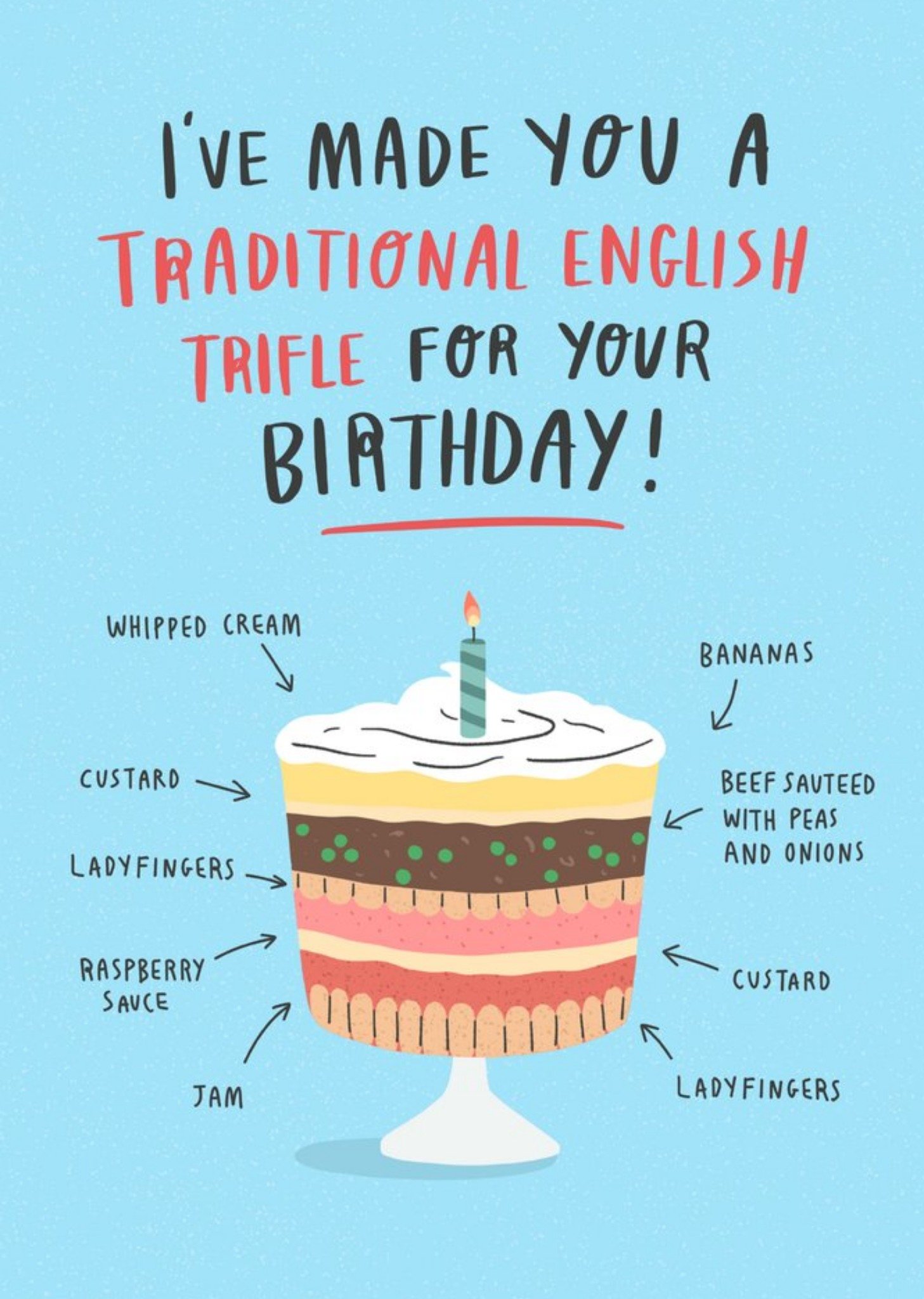 Moonpig Funny Traditional English Trifle Beef Custard Jam Birthday Card