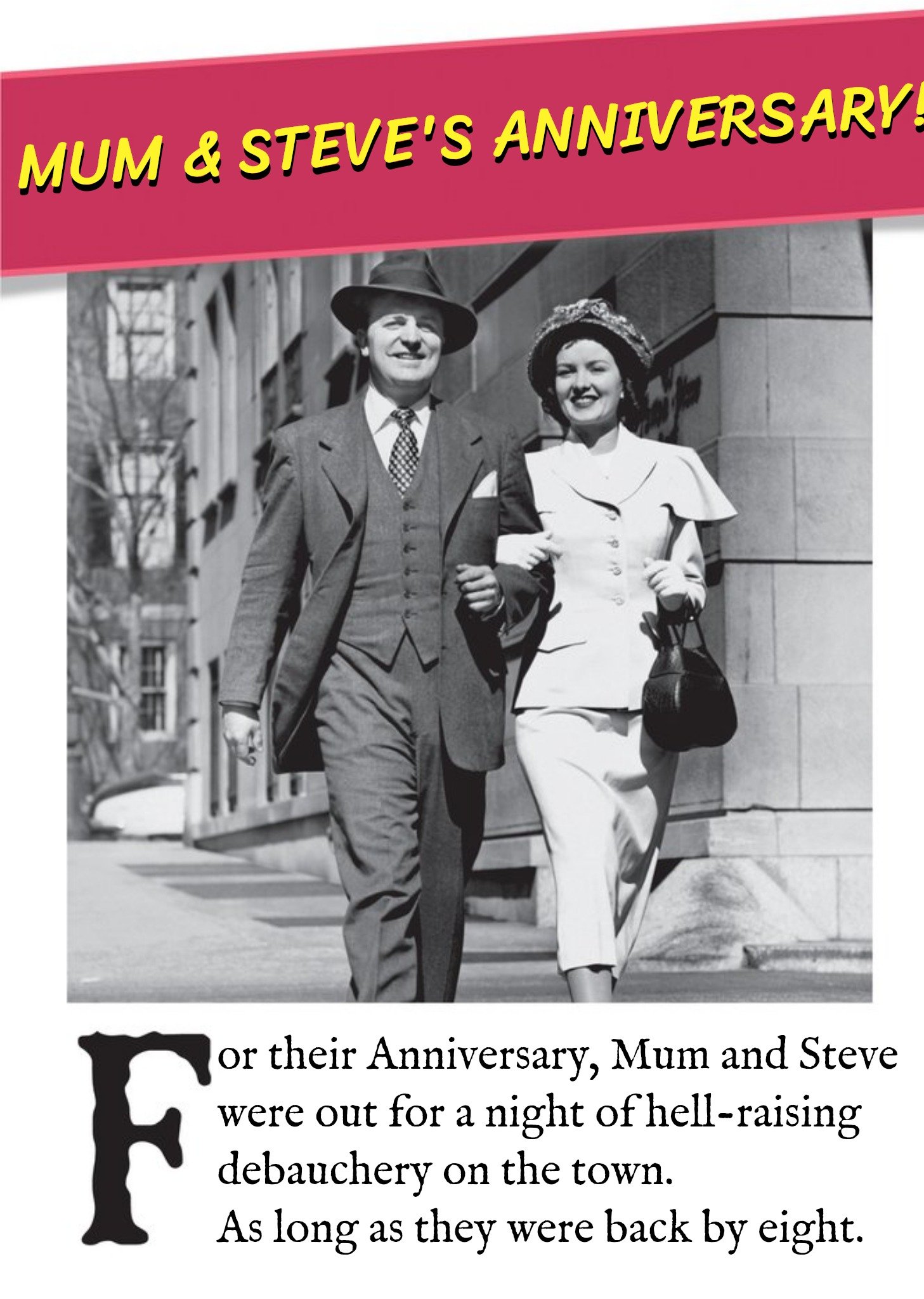 Moonpig Funny Anniversary Card For Mum And Partner - Out For A Night Of Hell-Raising Debauchery