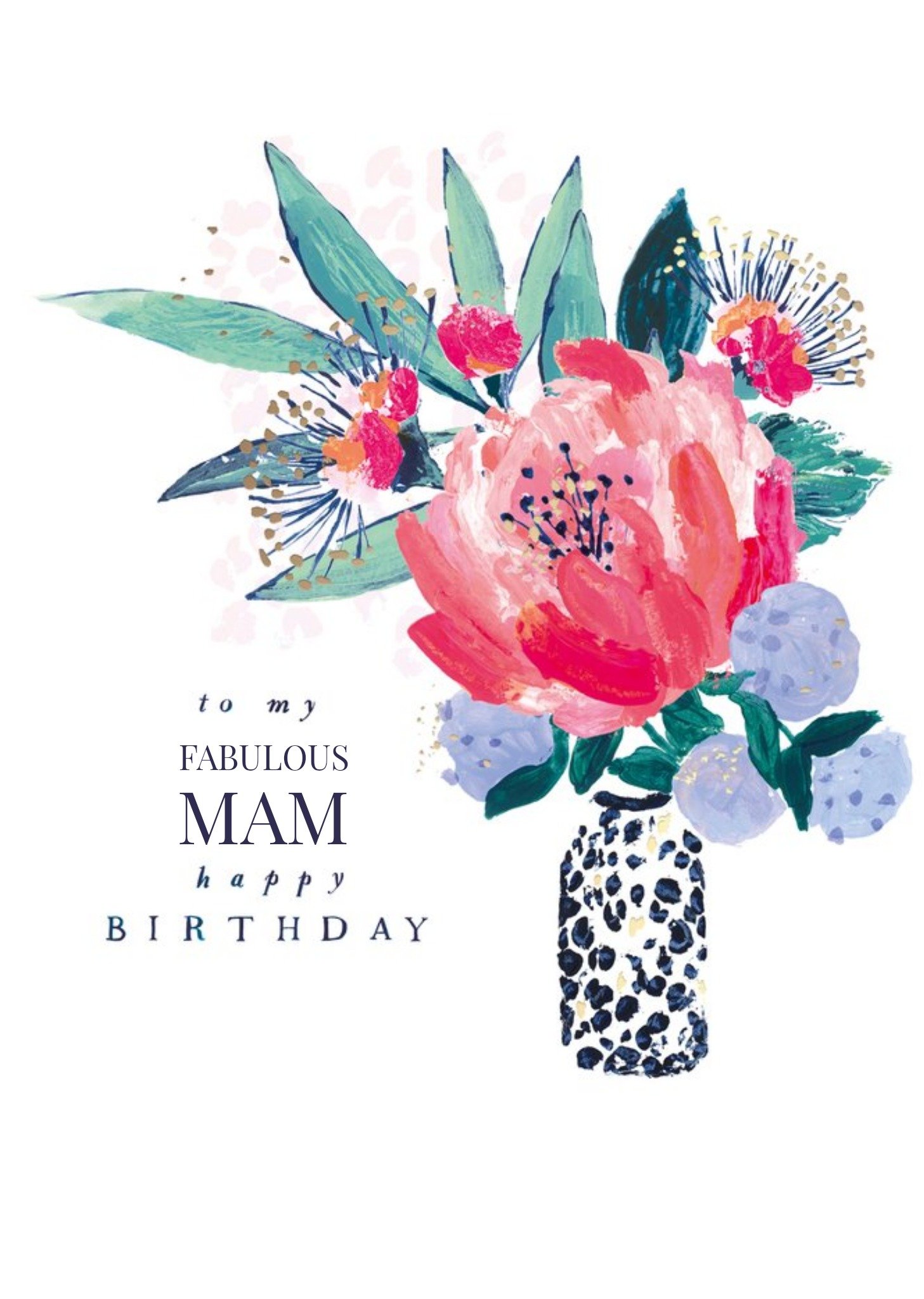Moonpig Hotchpotch Illustrated Watercolour Flowers Mam Birthday Card