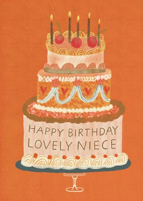 Lovely Niece Illustrated 3 Tier Birthday Cake Card