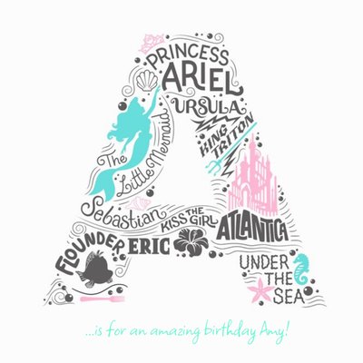 Disney The Little Mermaid A Is For Typographic Design Personalised Birthday Card