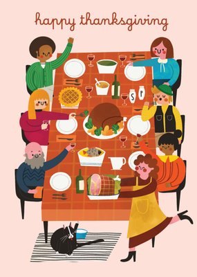 Family Feast Retro Illustration Thanksgiving Card