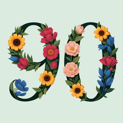 Vintage Floral Illustrated 90th Birthday Card 