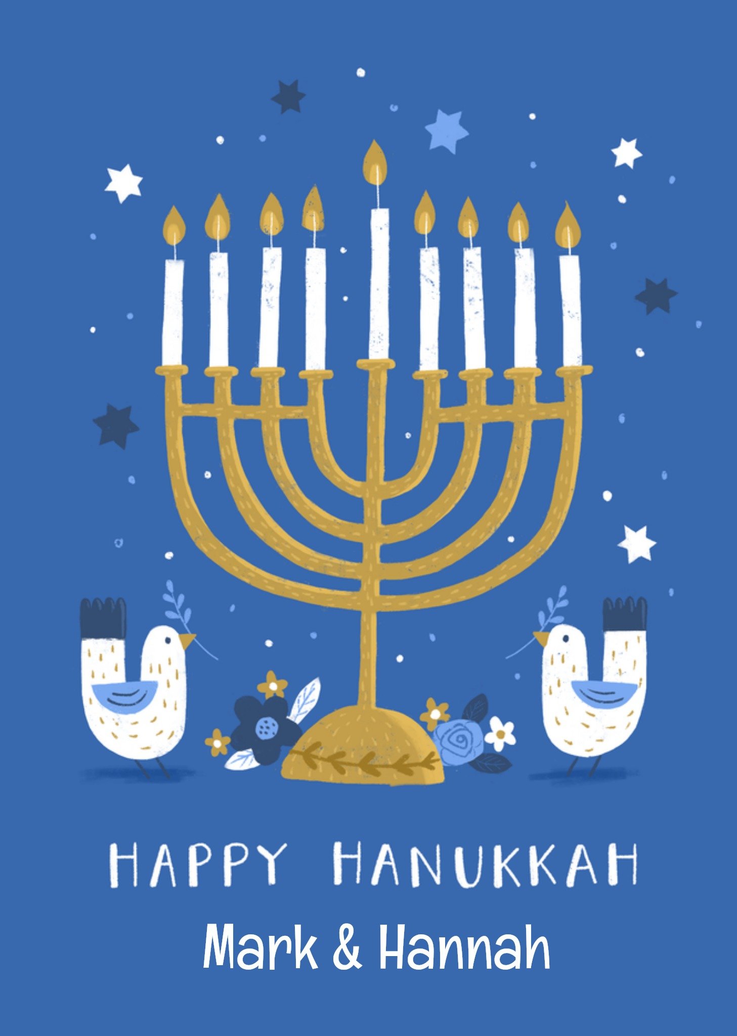 Moonpig Celebratory Illustrated Menorah Candelabra And Doves Hanukkah Card