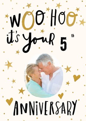 Photo upload illustrated Hearts and Stars Anniversary Card