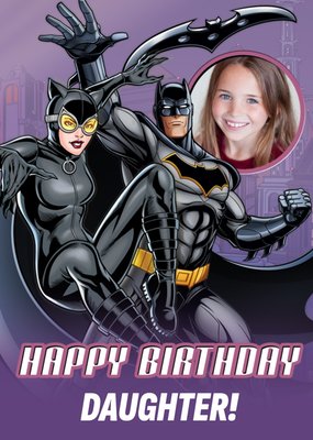 Illustrated Batman And Catwoman Photo Upload Daughter Birthday Card